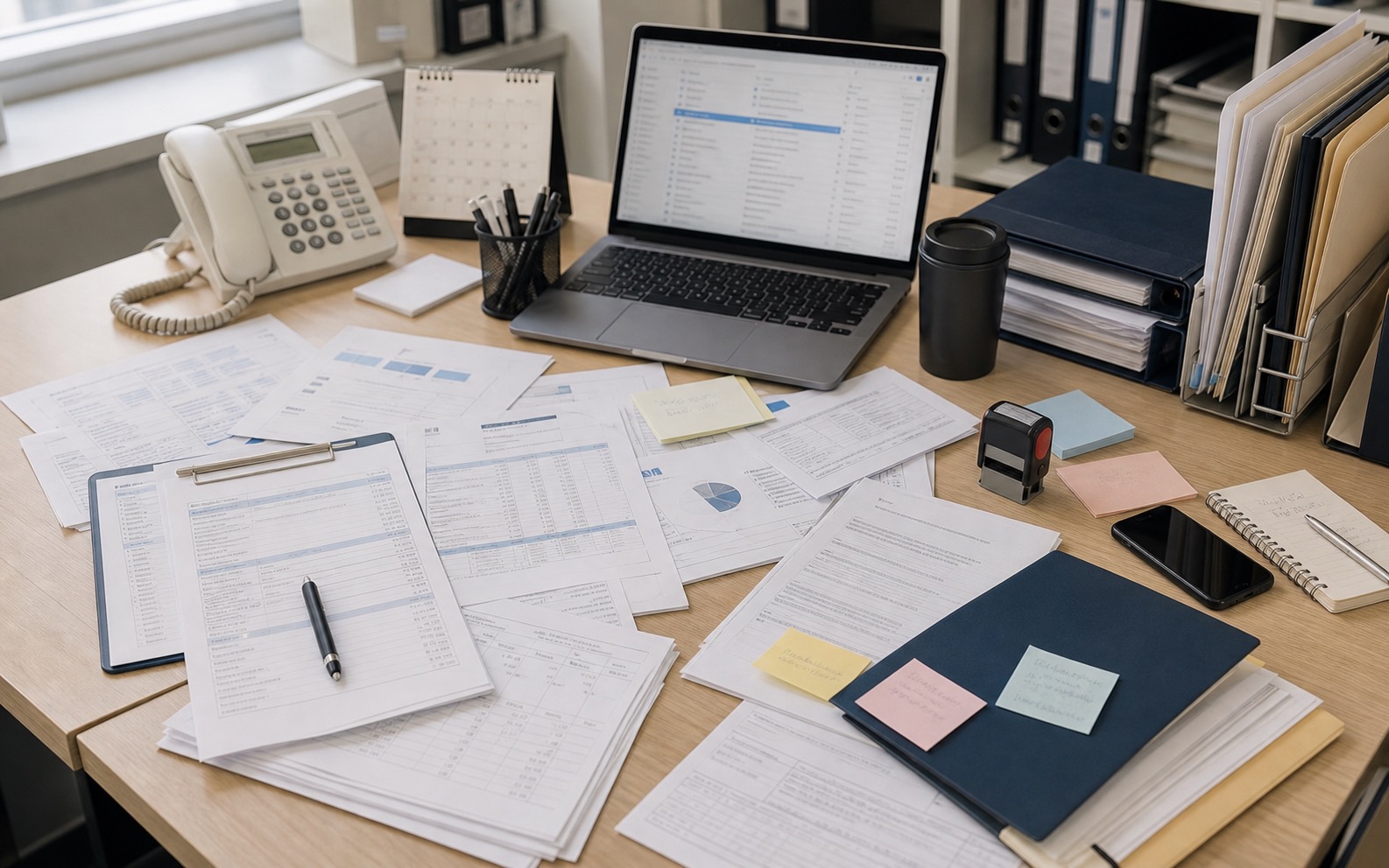 メール、フォーム、PDF、Excel、電話メモなどの入力元が机上に集まっている様子