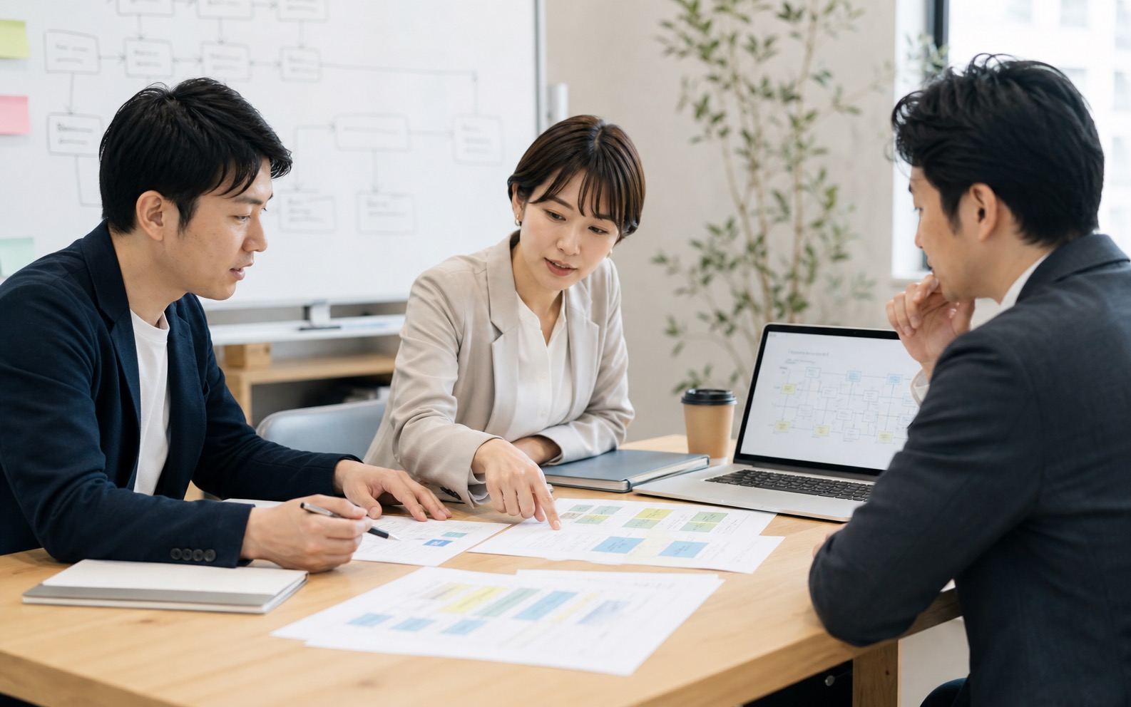 顧客企業の担当者と業務の流れを整理する打ち合わせ